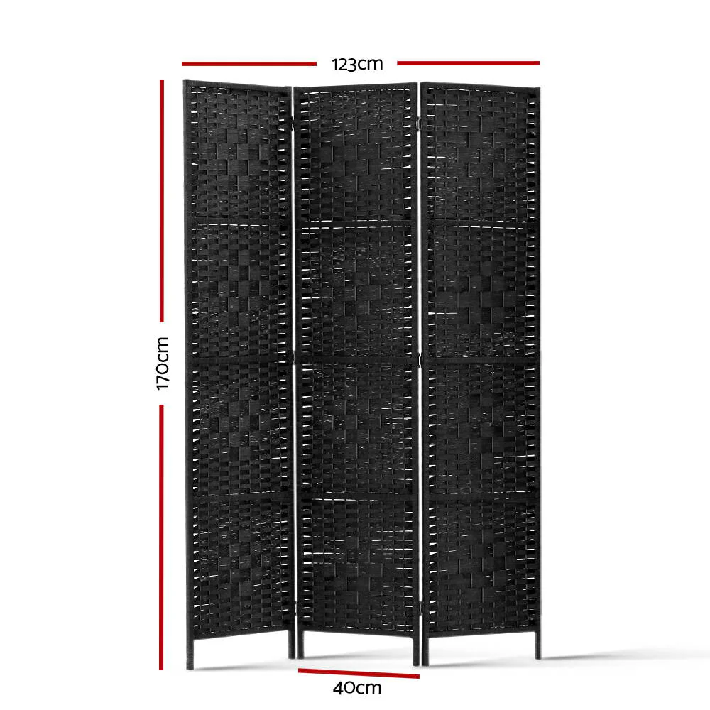 3 Panel Room Divider Screen 123x170cm Woven - Black - Nurns