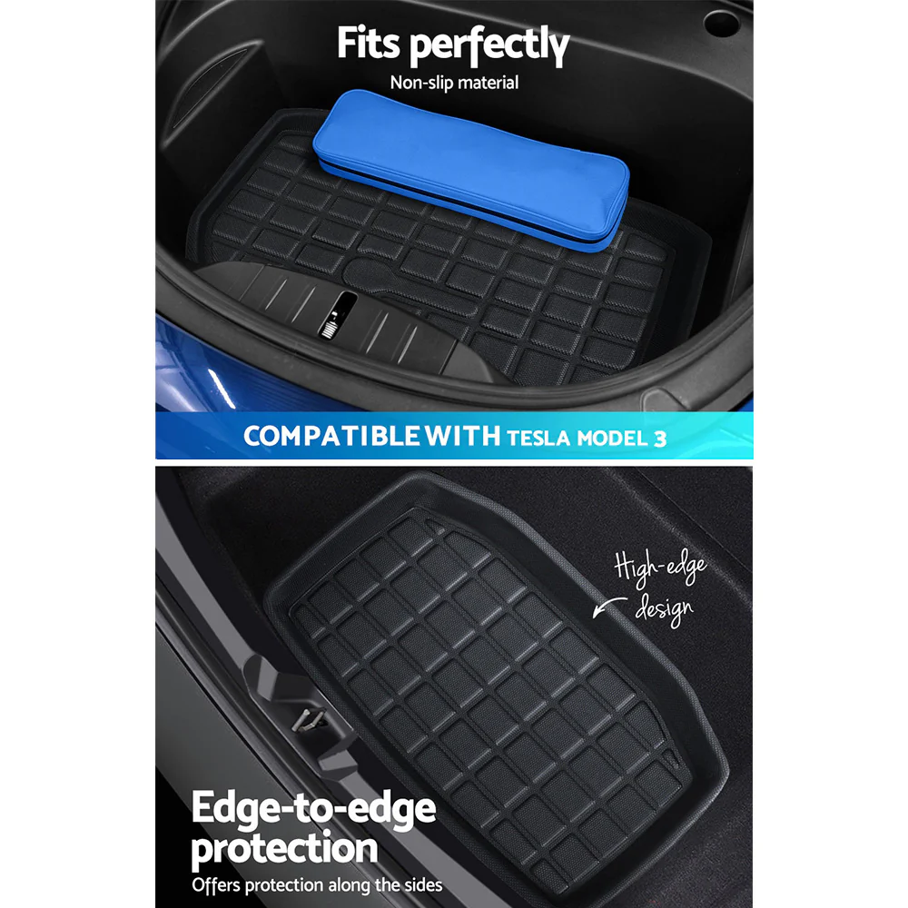 3 Pieces Car Rear Front Cargo Trunk Toolbox Luggage Rubber Mats for Tesla Model 3 - Nurns