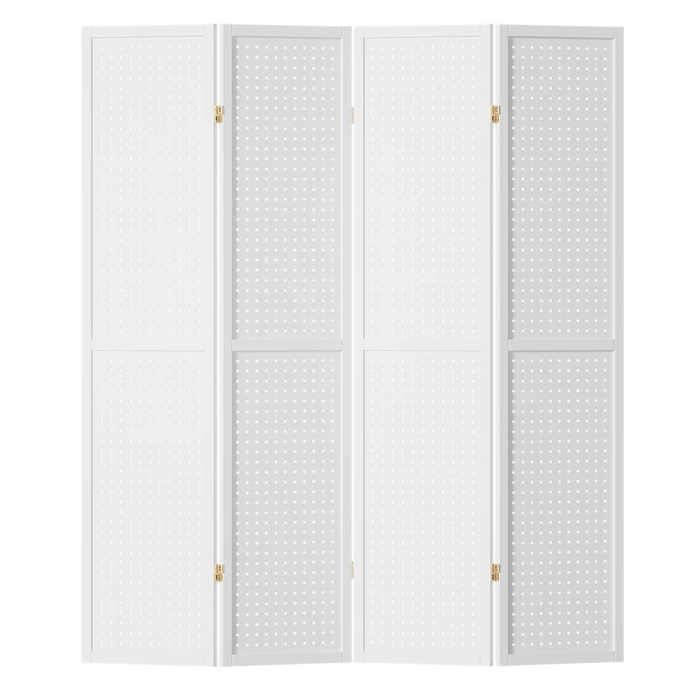 4 Panel Room Divider Screen 164x170cm Pegboard - White - Nurns
