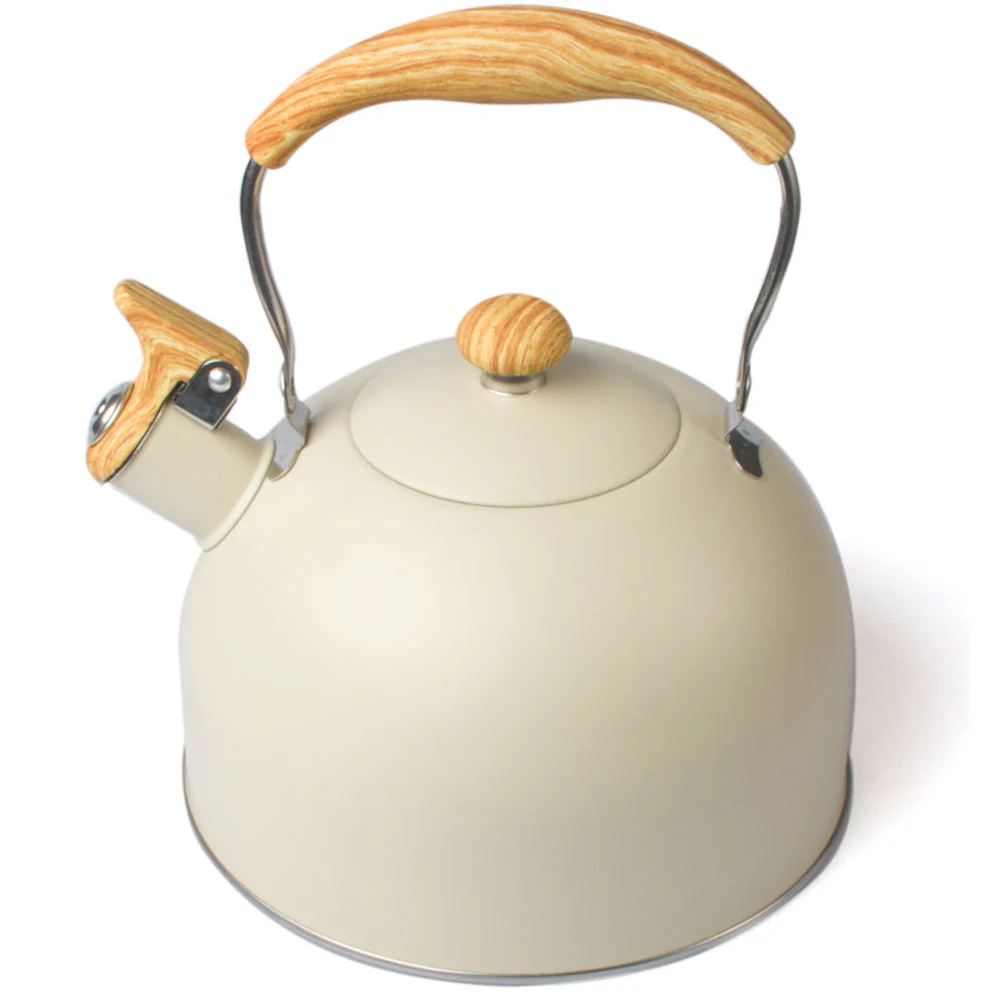 2.5 Liter Tea Whistling Kettle Stainless Steel Modern Whistling Tea Pot for Stovetop Cream - Nurns