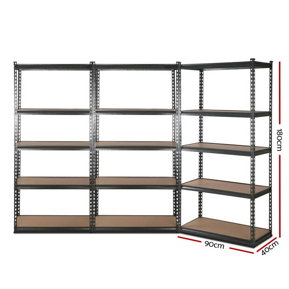 3x1.8M 5-Shelves Steel Warehouse Shelving Racking Garage Storage Rack Grey - Nurns