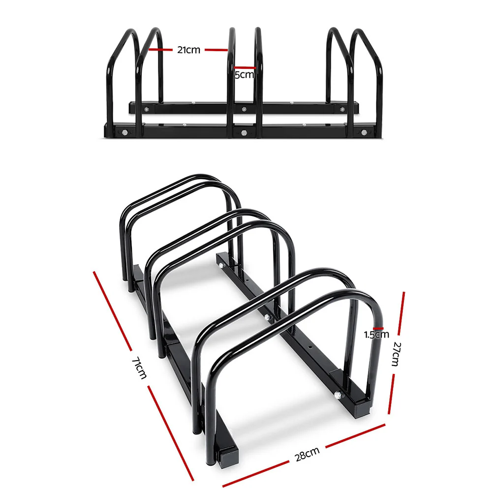 3 Bike Stand Floor Bicycle Storage Black - Nurns