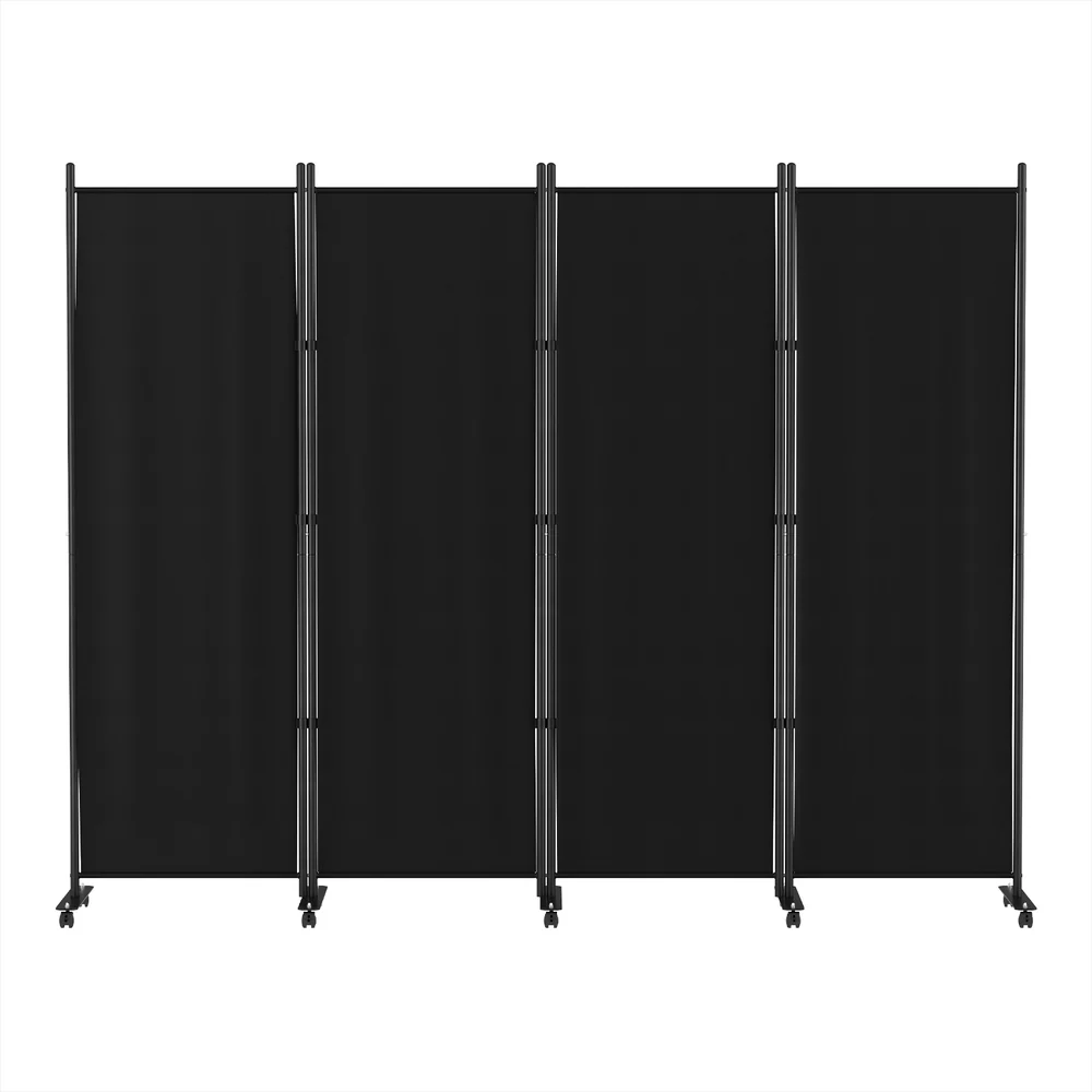 4 Panel Room Divider Screen 217cm Wheel Fabric - Black - Nurns