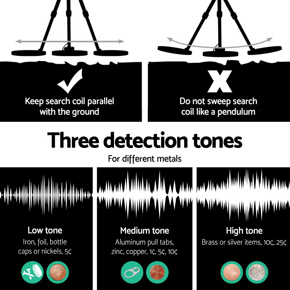250cm LCD Screen Metal Detector with Headphones - Black - Nurns