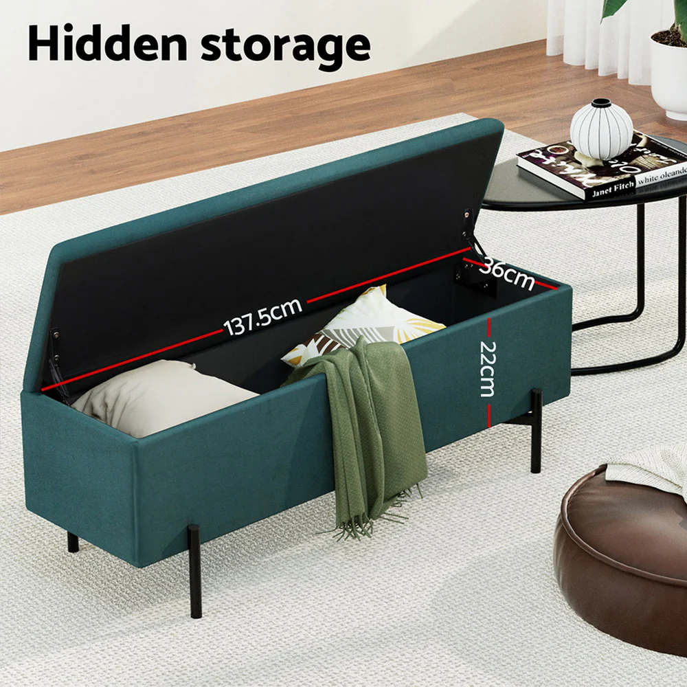 140cm Storage Ottoman Blanket Box Velvet - Green - Nurns