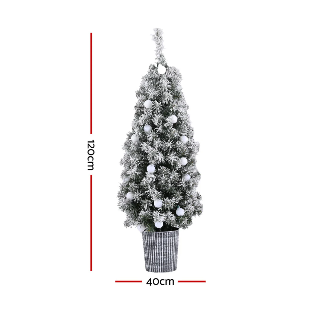4ft 1.2m 80 LED Christmas Tree Potted Snowy Xmas Tree - Nurns