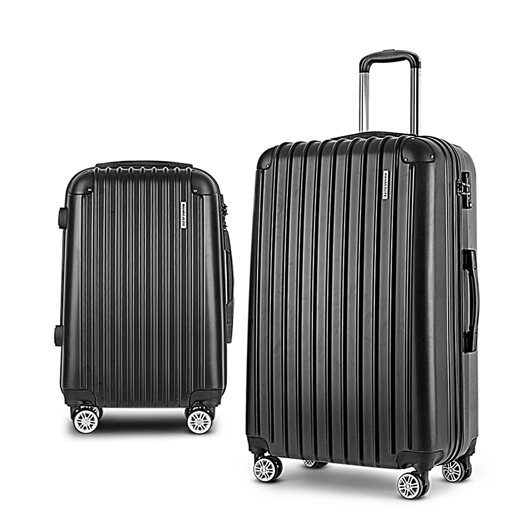 20in 28in Luggage Set of 2 with Zipper Lock Carry On Hard Shell Travel Suitcase Luggage Case - Black - Nurns