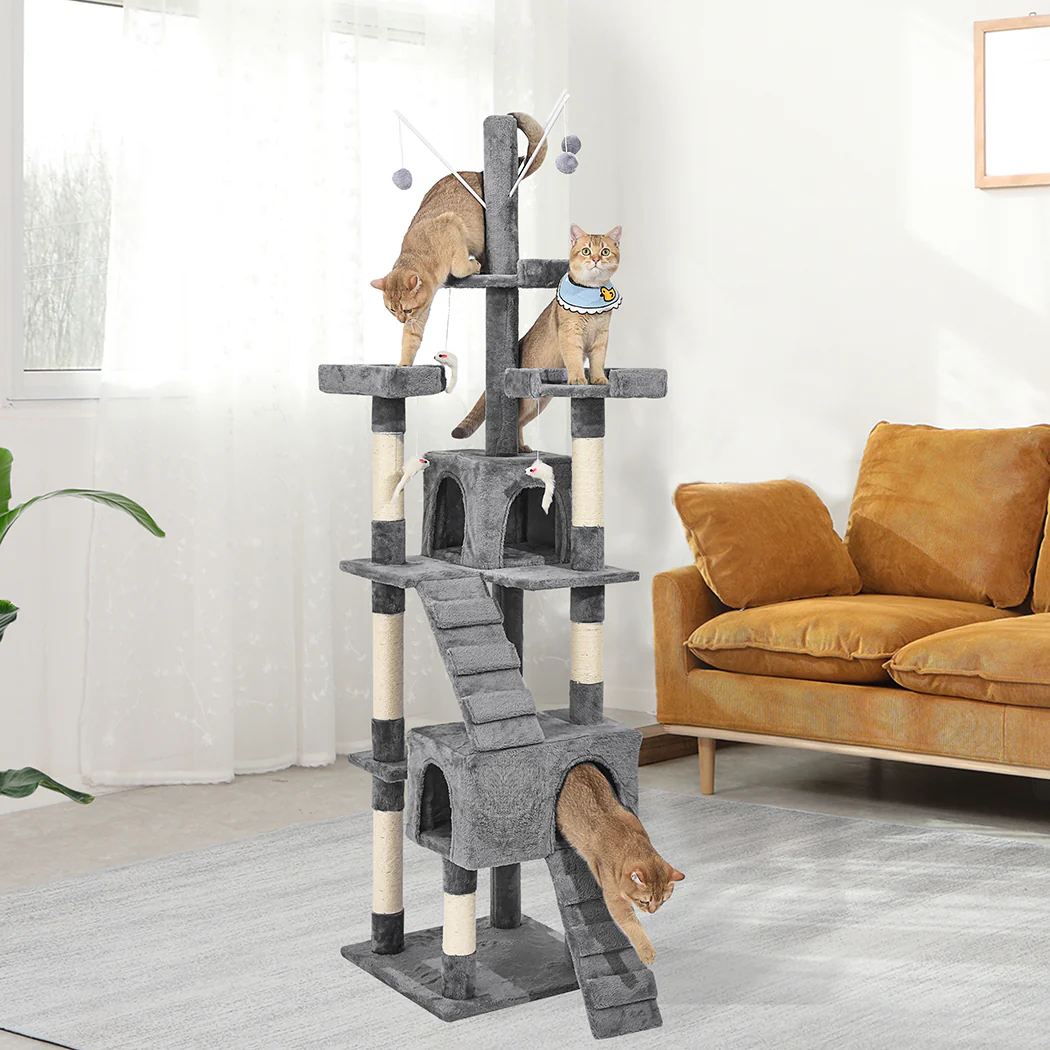 2.1M Cat Scratching Post Tree Gym House Condo Furniture Scratcher Tower - Grey - Nurns