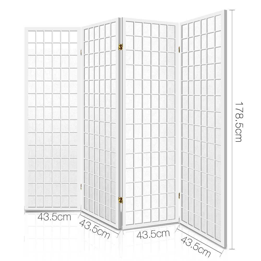 4 Panel Room Divider Screen 174x179cm - White - Nurns