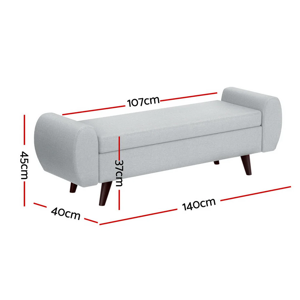 140cm Storage Ottoman Blanket Box Armrest - Grey - Nurns
