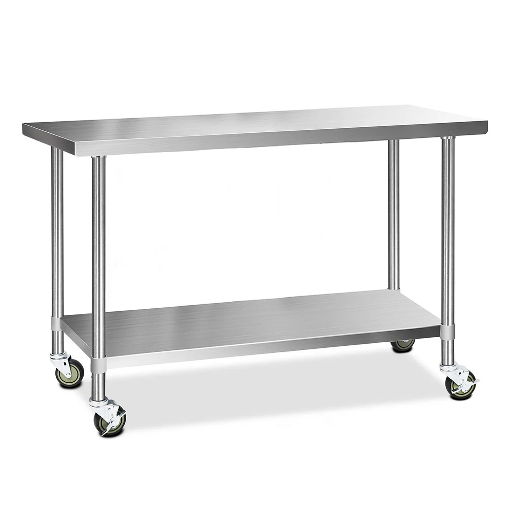 430 Stainless Steel Kitchen Benches Work Bench Food Prep Table with Wheels 1524Mmx610MM - Nurns