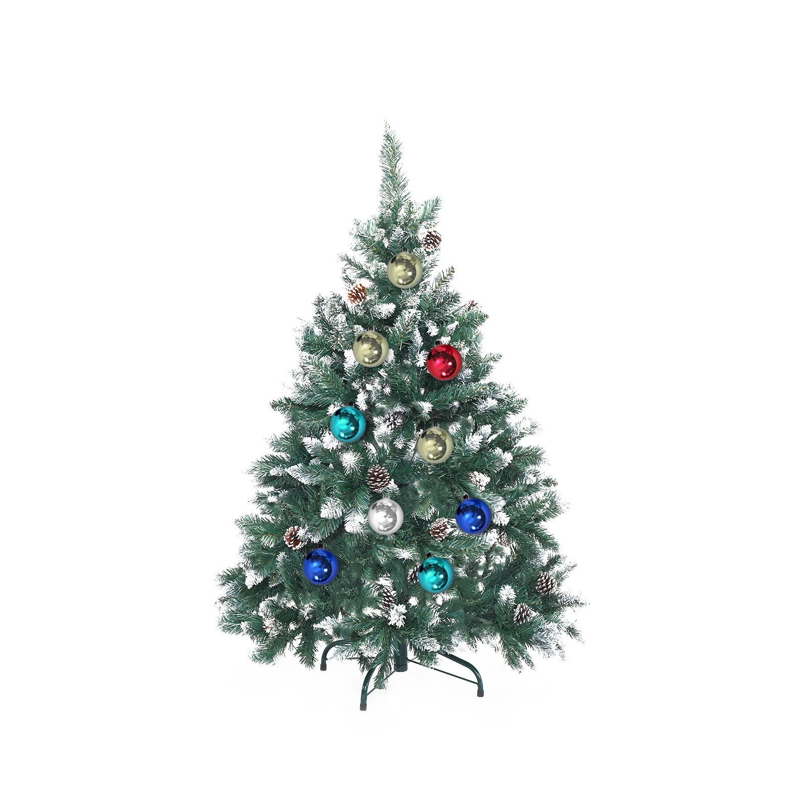 4ft 1.2m 390 Tips Snowy Christmas Tree Xmas Pine Cones + Bauble Balls Green - Nurns