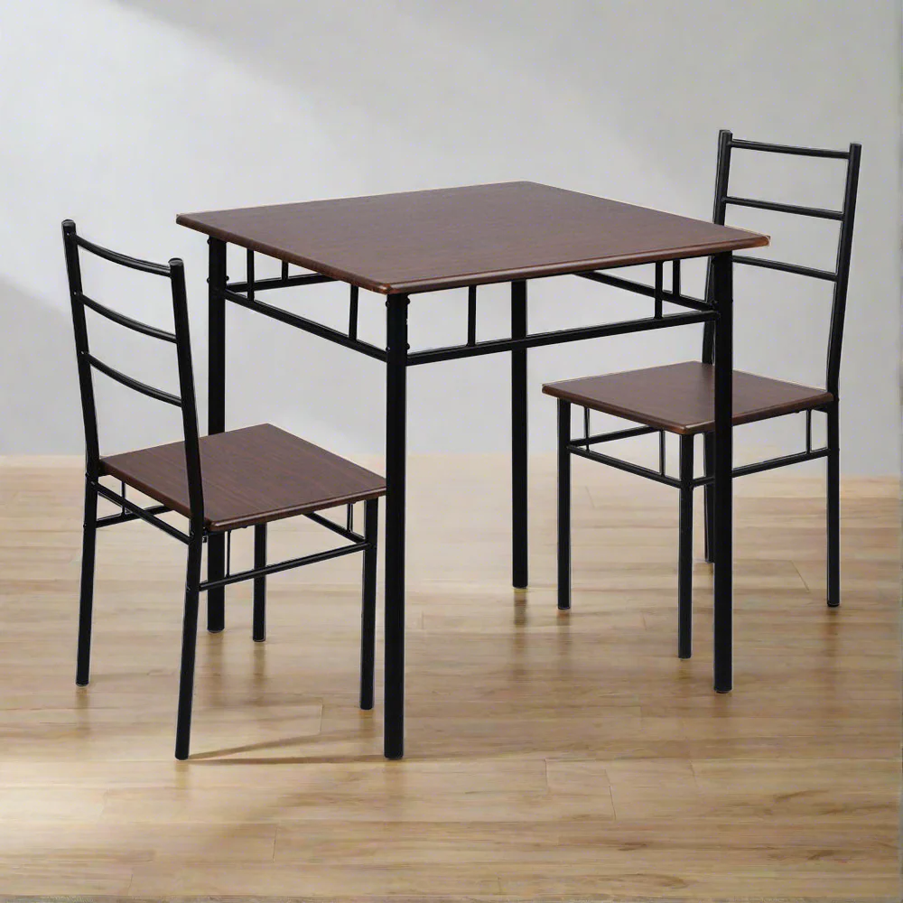 3-Piece Ivano Walnut Dining Table & Chair Set - Nurns