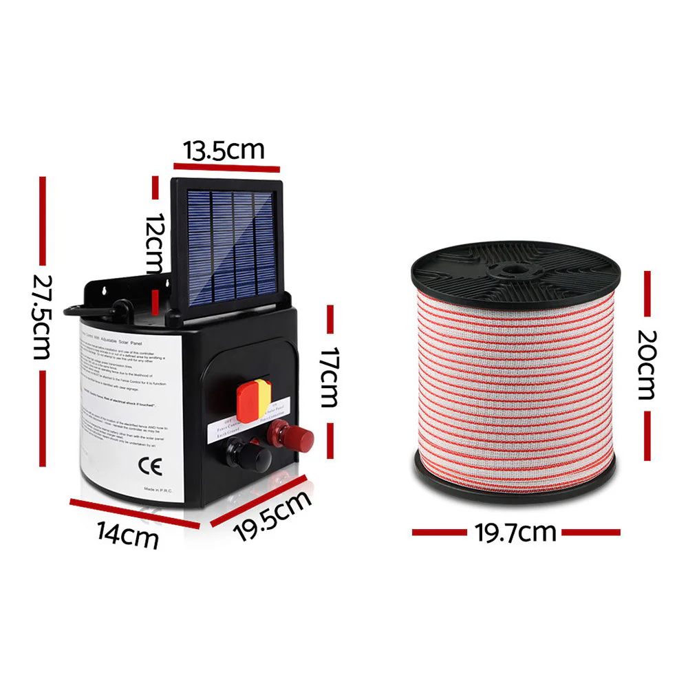 3km Solar Electric Fence Energiser Charger with 400M Tape and 25pcs Insulators - Nurns