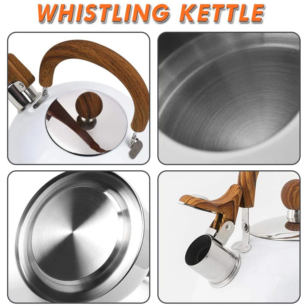 2.5 Liter Tea Whistling Kettle Stainless Steel Modern Whistling Tea Pot for Stovetop White - Nurns