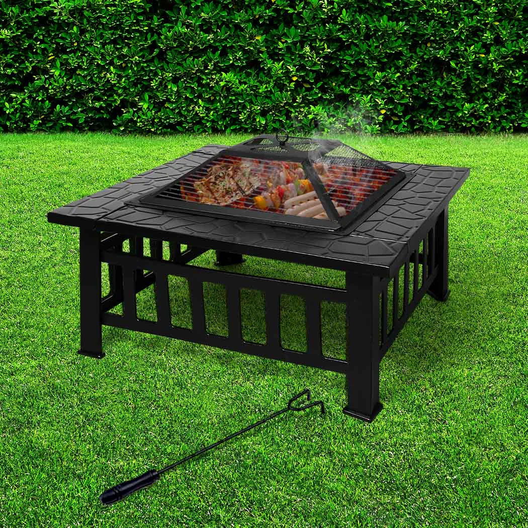 3 in 1 Fire Pit BBQ Grill Pits Outdoor Patio Garden Heater Fireplace BBQS Grills - Nurns
