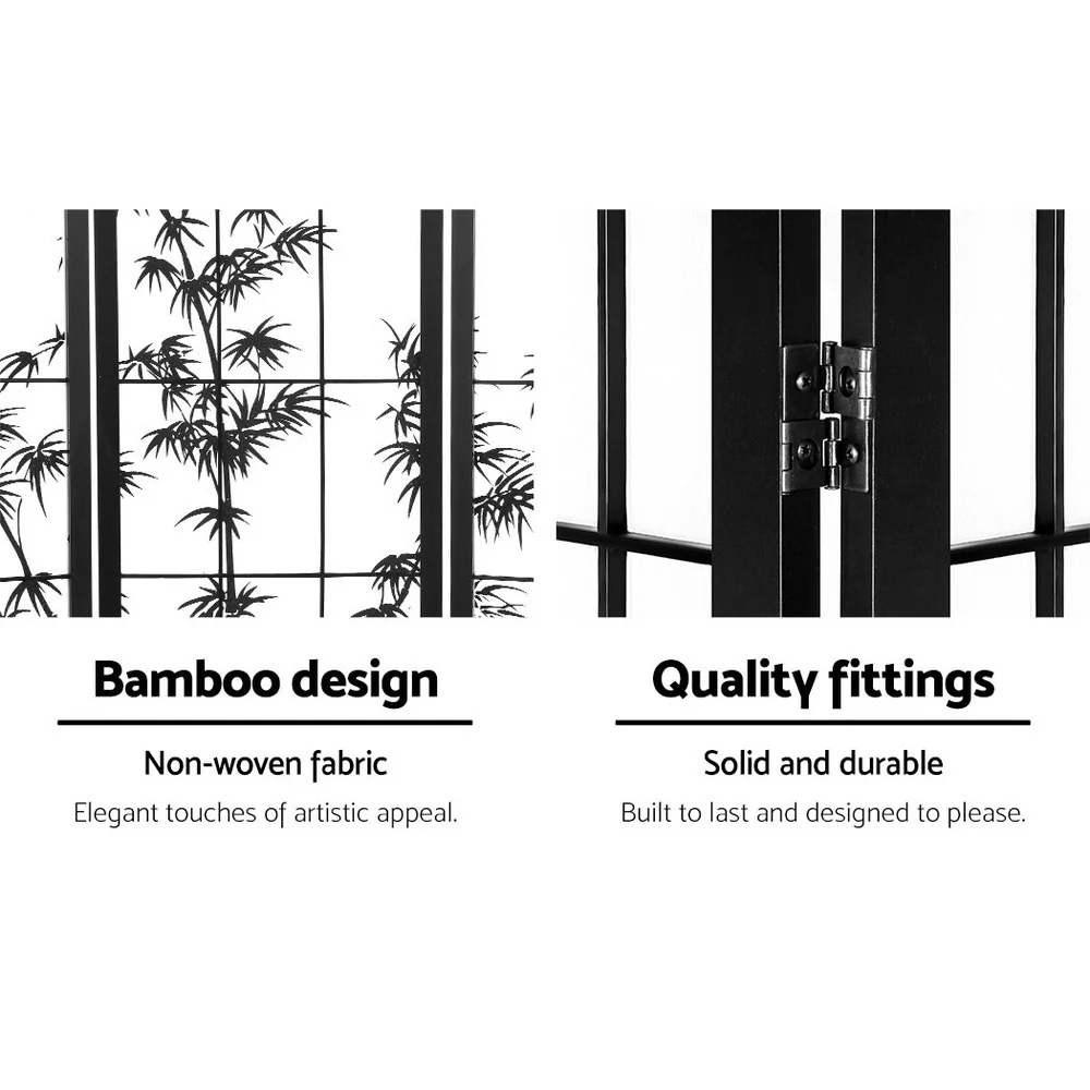 4 Panel Room Divider Screen 174x179cm Bamboo - Black & White - Nurns