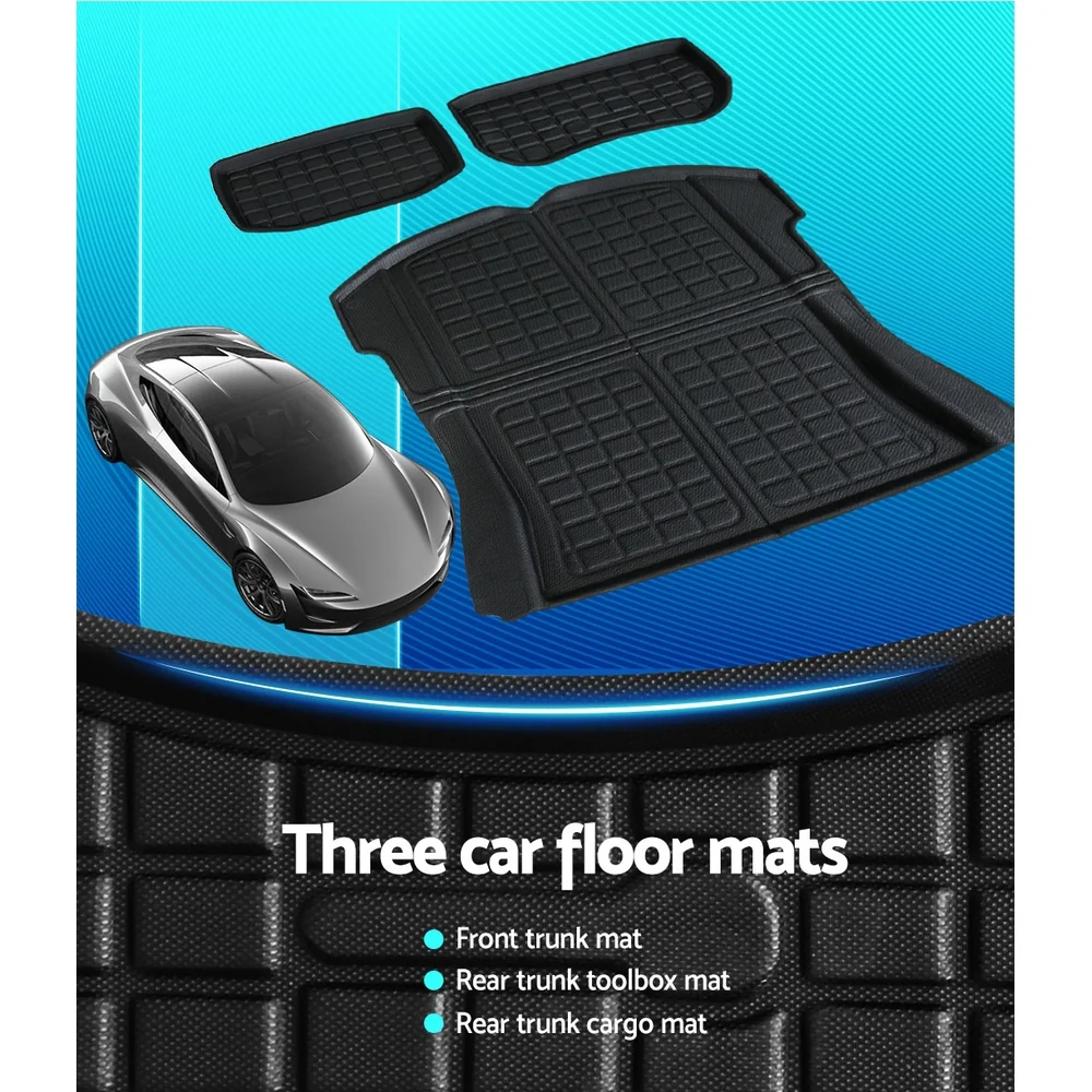 3 Pieces Car Rear Front Cargo Trunk Toolbox Luggage Rubber Mats for Tesla Model 3 - Nurns