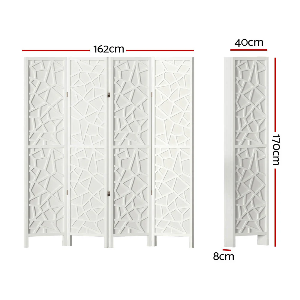4 Panel Room Divider Screen 162x170cm - White - Nurns