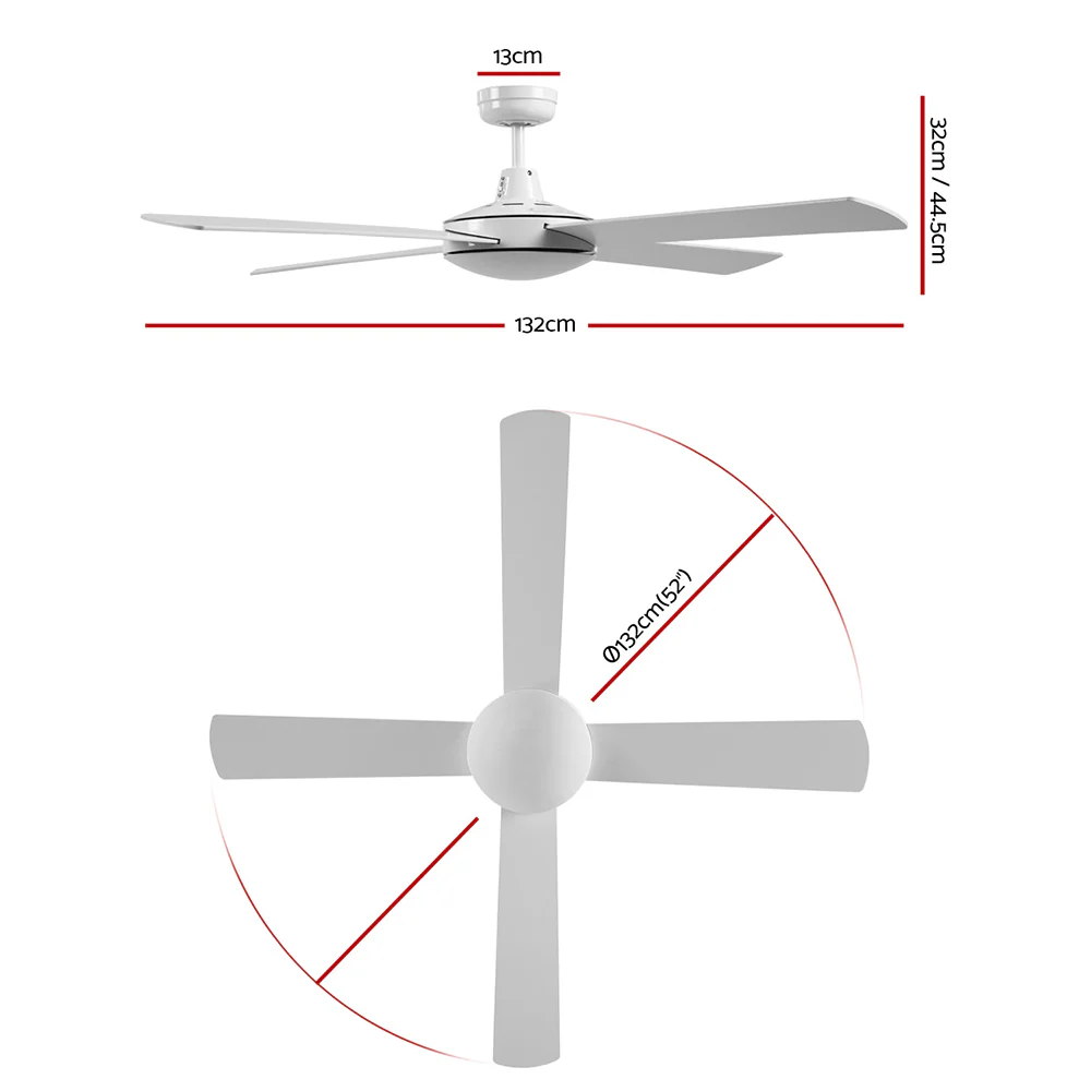 52'' Ceiling Fan AC Motor 4 Blades with Remote - White - Nurns