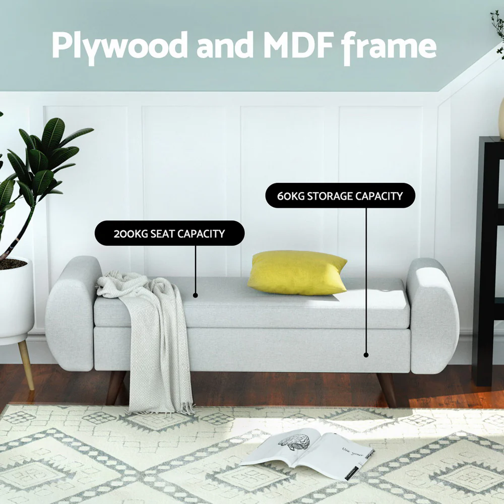 140cm Storage Ottoman Blanket Box Armrest - Grey - Nurns