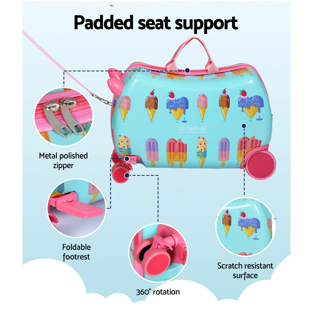17inch Kids Ride On Luggage Children Suitcase Trolley Travel - Ice Cream - Nurns