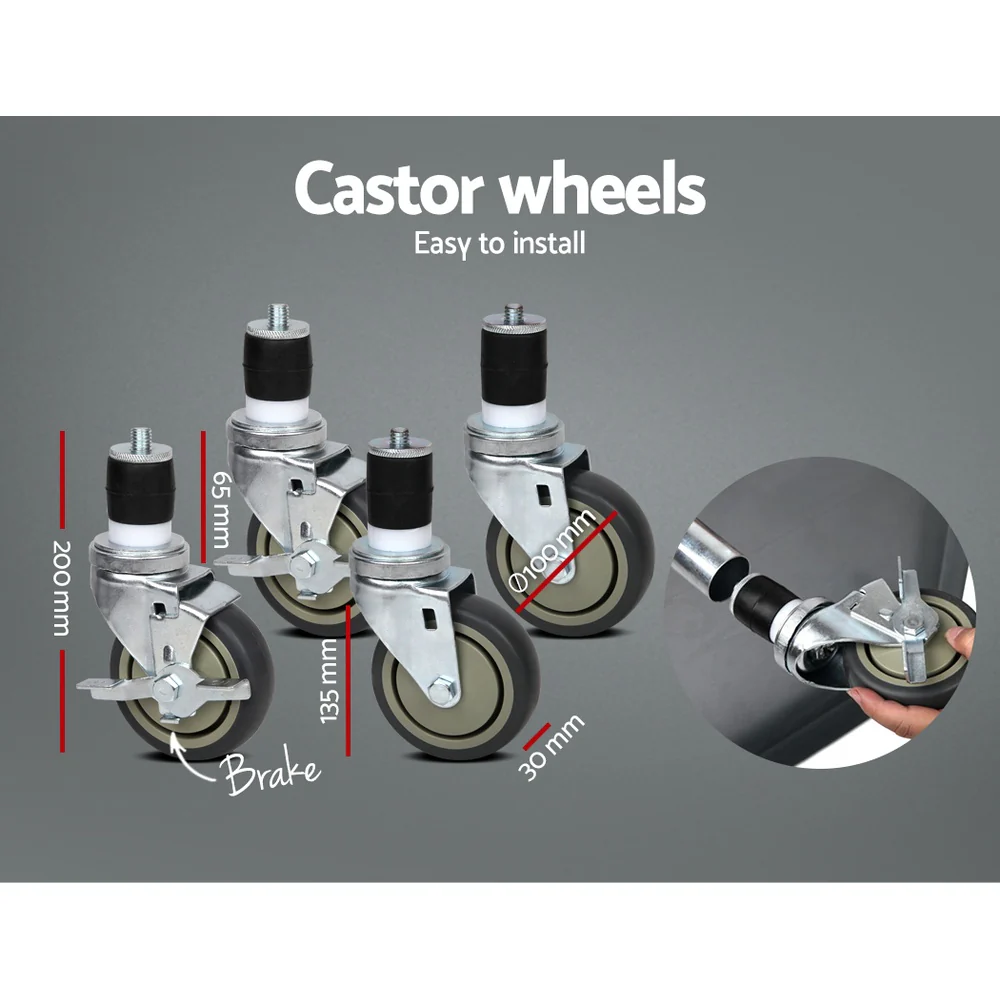 430 Stainless Steel Kitchen Benches Work Bench Food Prep Table with Wheels 610MM x 610MM - Nurns