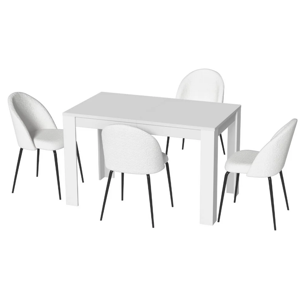 5-Piece Rocco White Dining Table & Chair Set Sherpa - Nurns