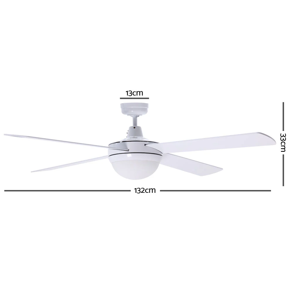 52'' Ceiling Fan w/Light w/Remote Timer - White - Nurns