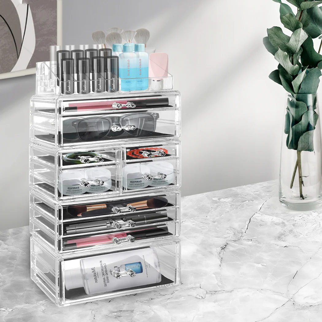 10 Drawers Cosmetic Makeup Organizer Storage Jewellery Box Clear Acrylic - Nurns