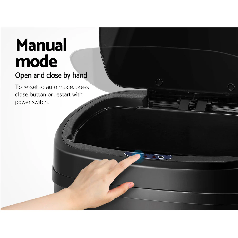 58L Motion Sensor Rubbish Bin - Black - Nurns