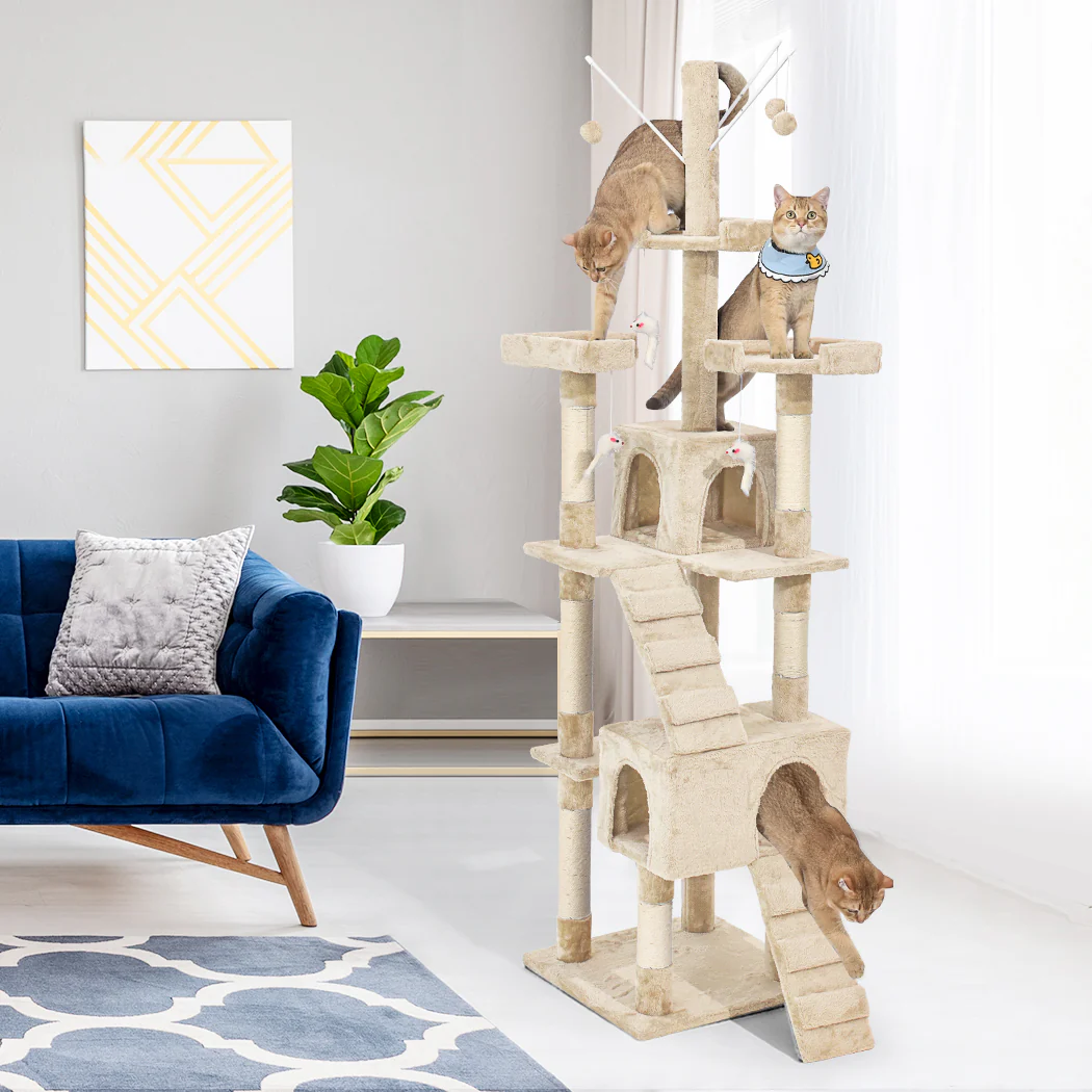 2.1M Cat Scratching Post Tree Gym House Condo Furniture Scratcher Tower - Nurns