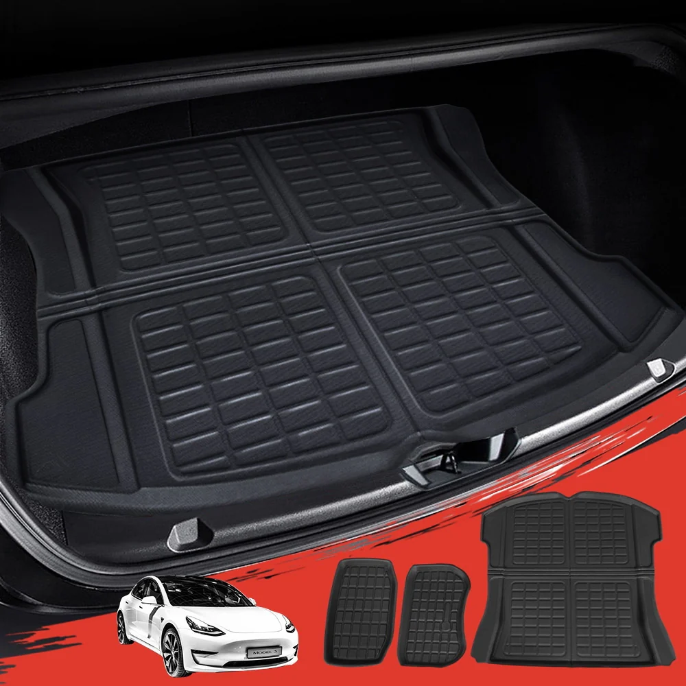 3 Pieces Car Rear Front Cargo Trunk Toolbox Luggage Rubber Mats for Tesla Model 3 - Nurns