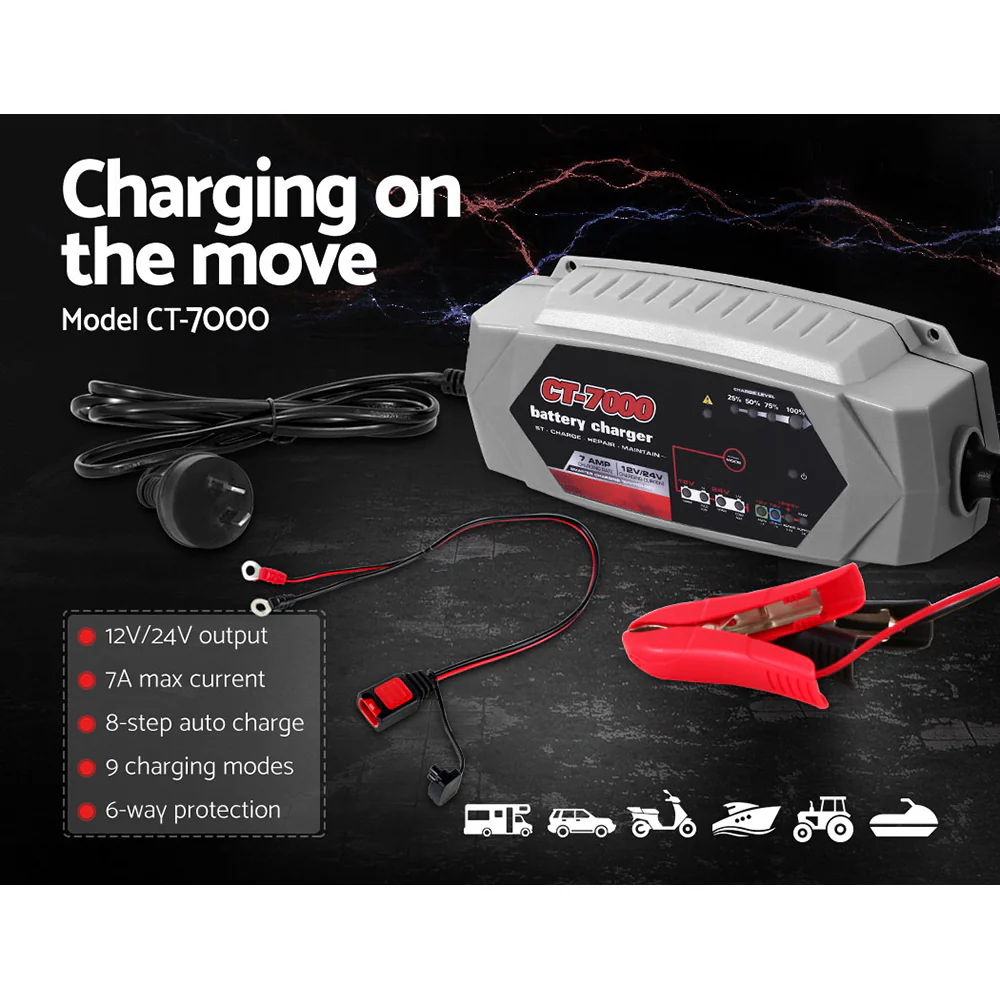 12V Automotive Car Battery Charger 24V 7Amp Vehicle Truck Chargers AGM - Nurns