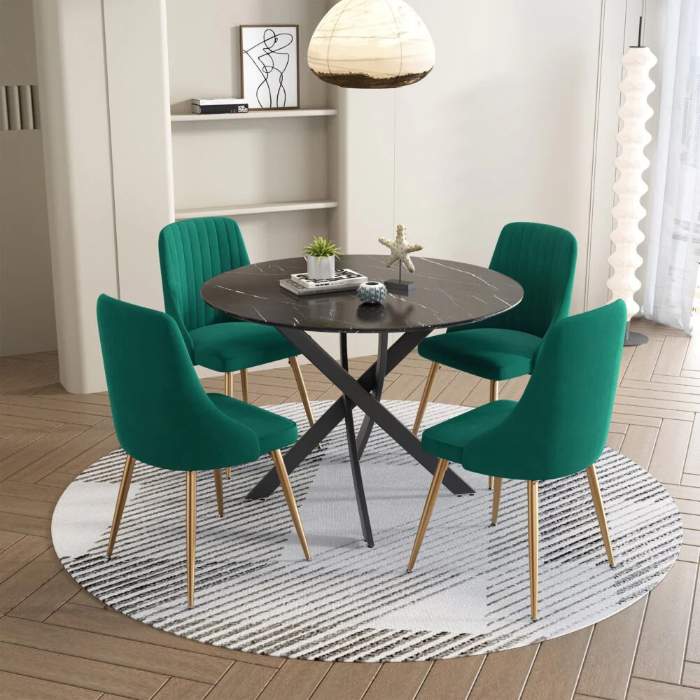 5-Piece Lello Gren Dining Table & Chair Set Marble Velvet - Nurns