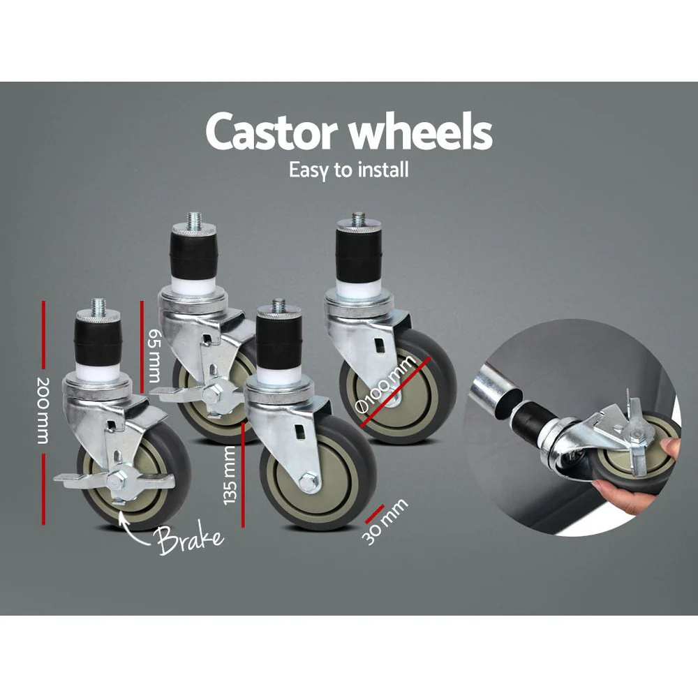 304 Stainless Steel Kitchen Benches Work Bench Food Prep Table with Wheels 1219Mmx610MM - Nurns