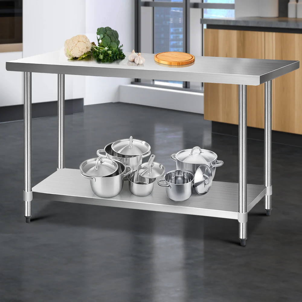 430 Stainless Steel Kitchen Benches Work Bench Food Prep Table with Wheels 1524Mmx610MM - Nurns