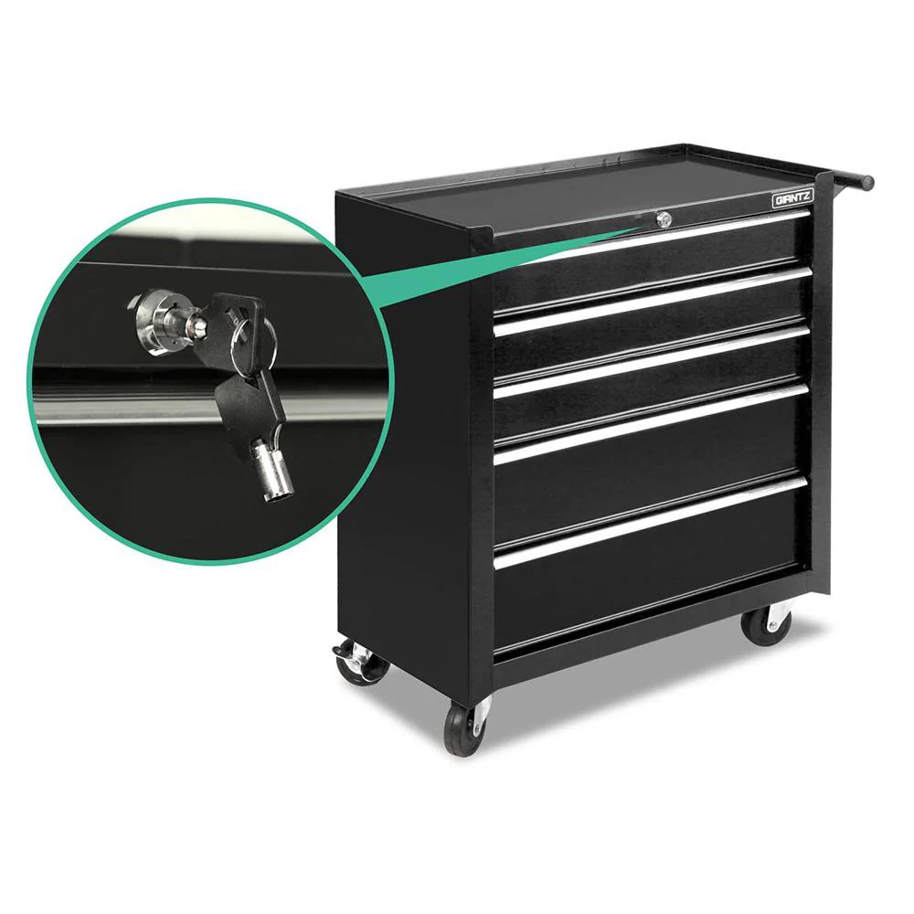 5 Drawer Mechanic Tool Box Cabinet Storage Trolley - Black - Nurns
