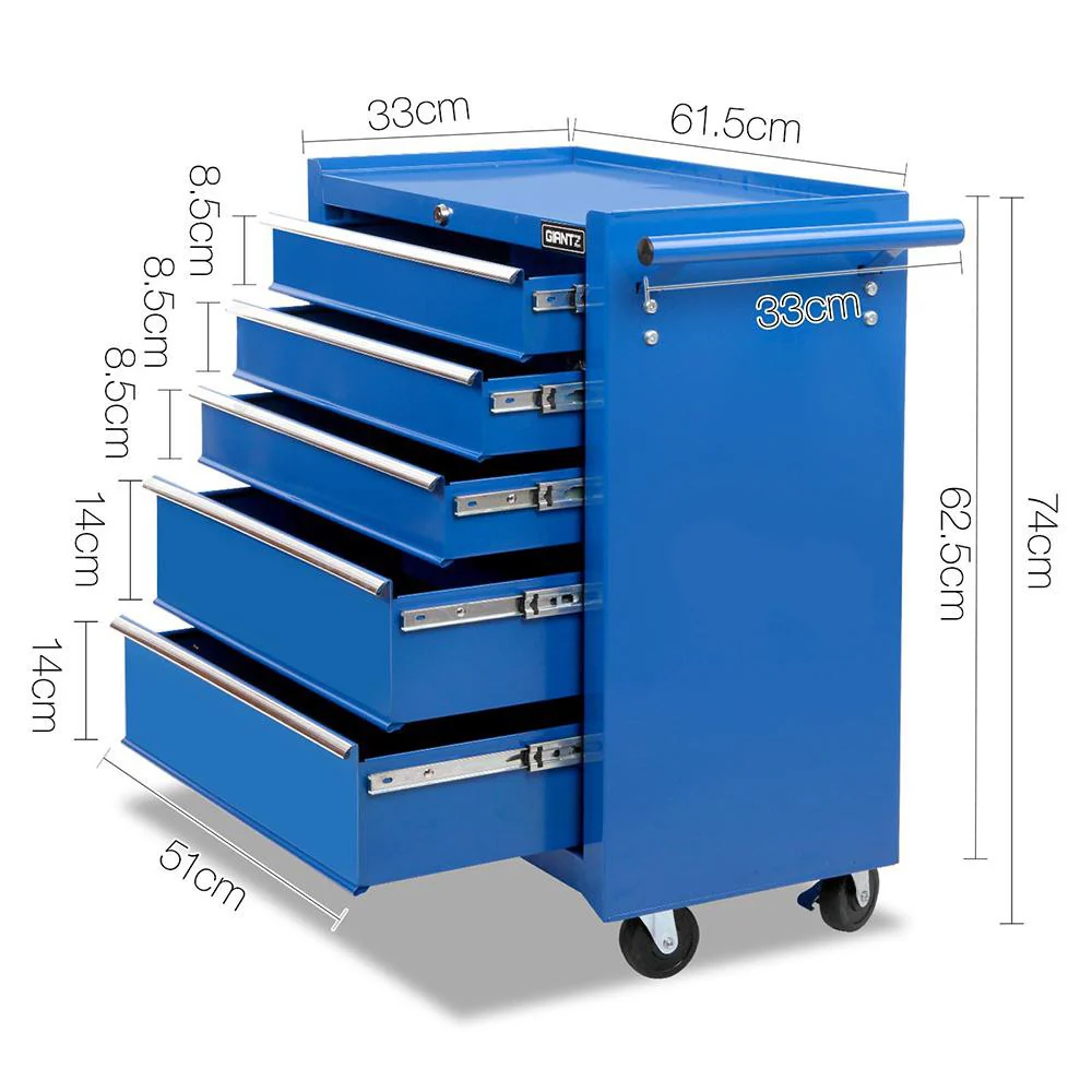 5 Drawer Mechanic Tool Box Cabinet Storage Trolley - Blue - Nurns