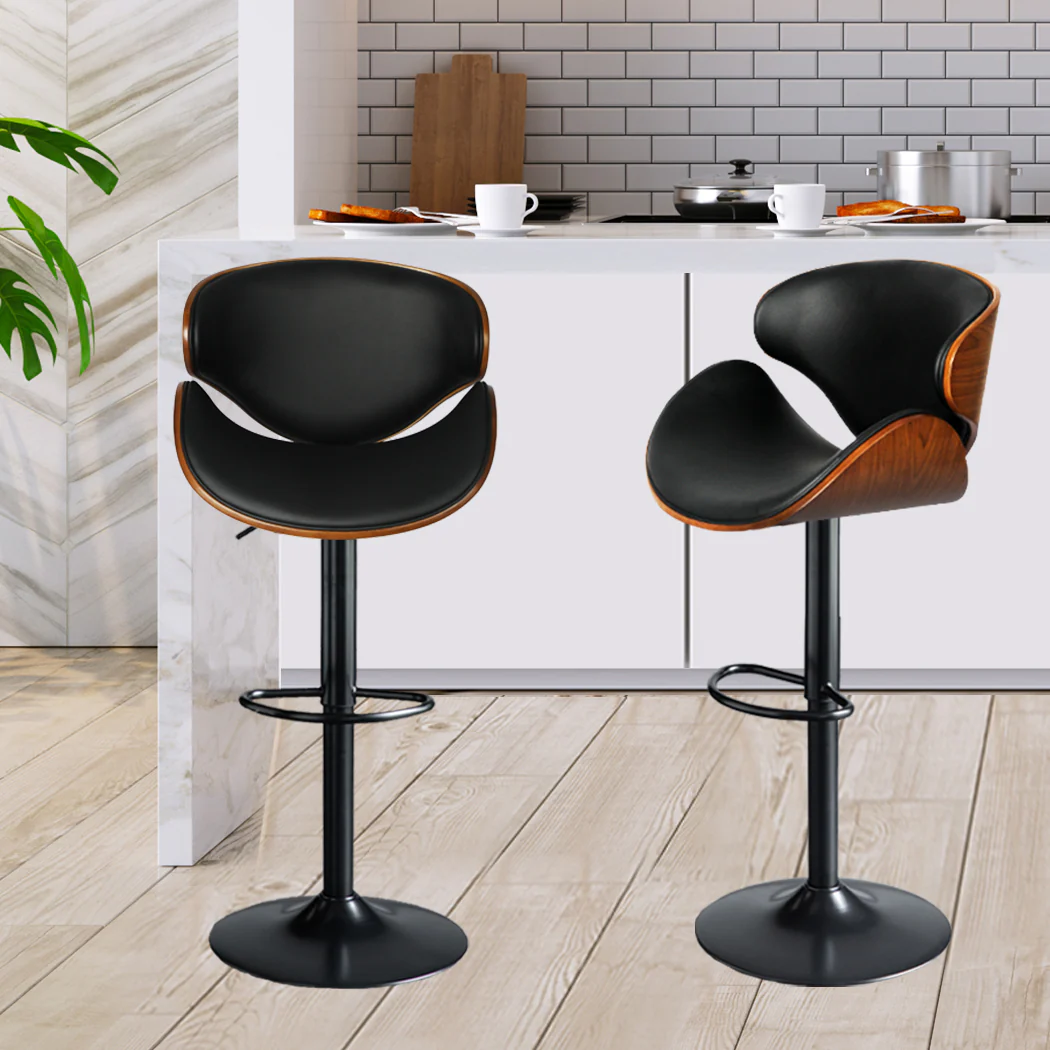 113.5cm Copenhagen Bar Stools Kitchen Gas Lift Wooden Beech Stool Chair Swivel Barstools - Black - Nurns