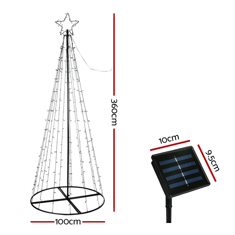 12 ft 3.6m 400 LED Solar Christmas Tree Xmas Tree Decor 8 Light Modes - Multi Colour - Nurns