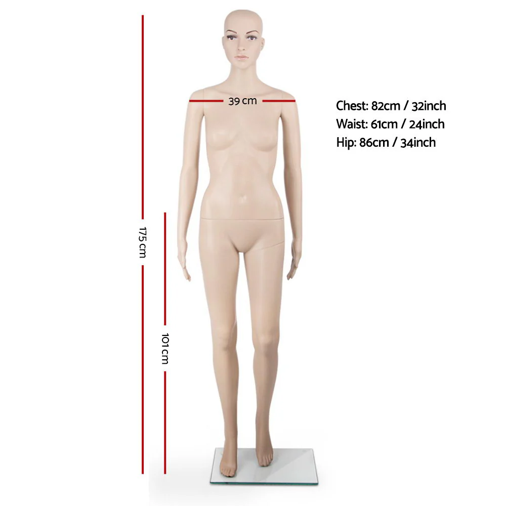175cm Tall Full Body Female Mannequin - Skin Coloured - Nurns