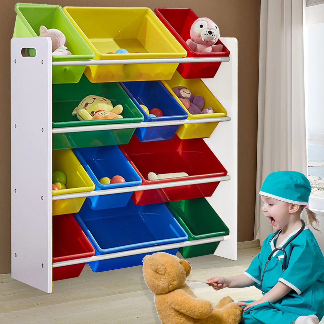 12 Bins Kids Toy Box Bookshelf Organiser Display Shelf Storage Rack Drawer - Nurns