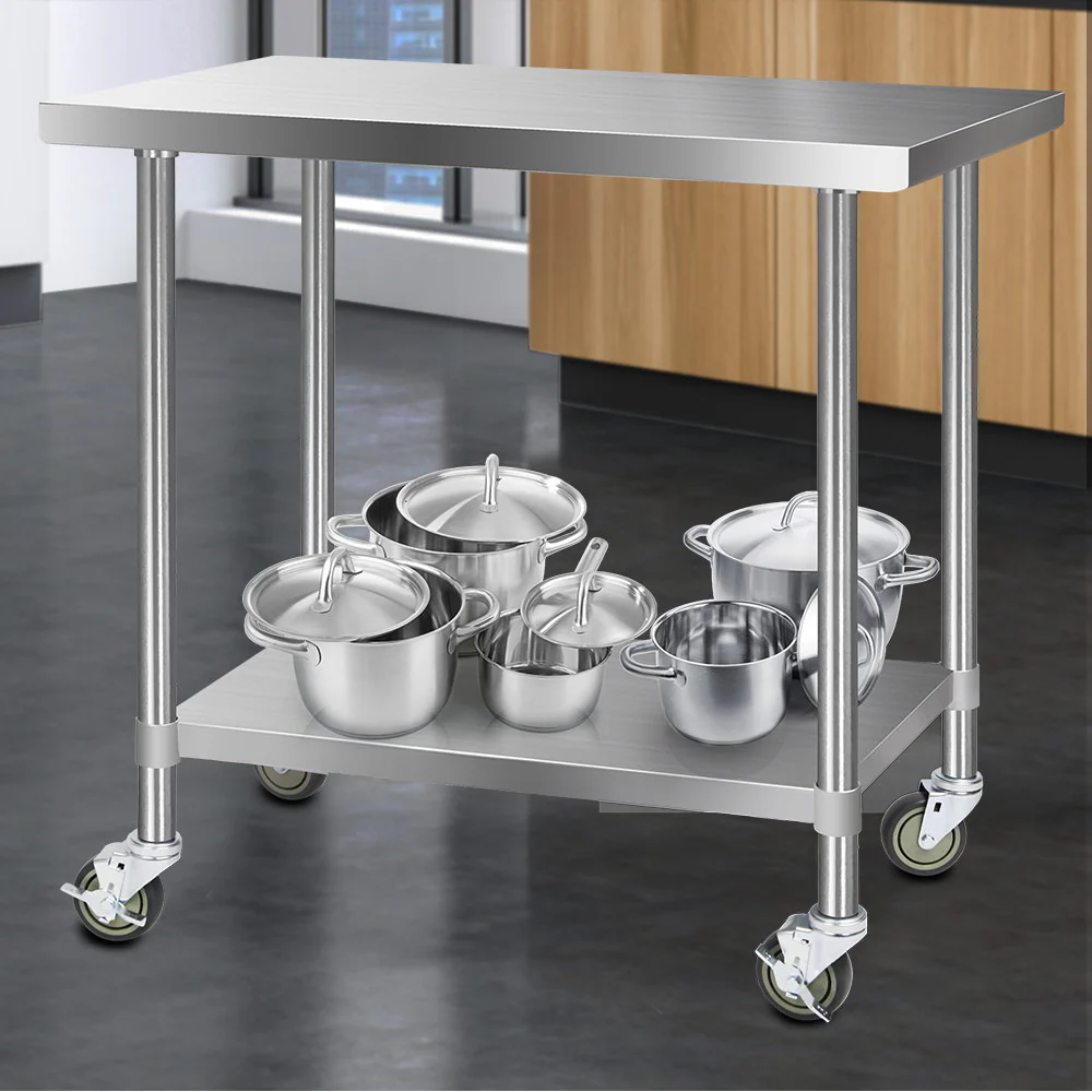 304 Stainless Steel Kitchen Benches Work Bench Food Prep Table with Wheels 1219Mmx610MM - Nurns
