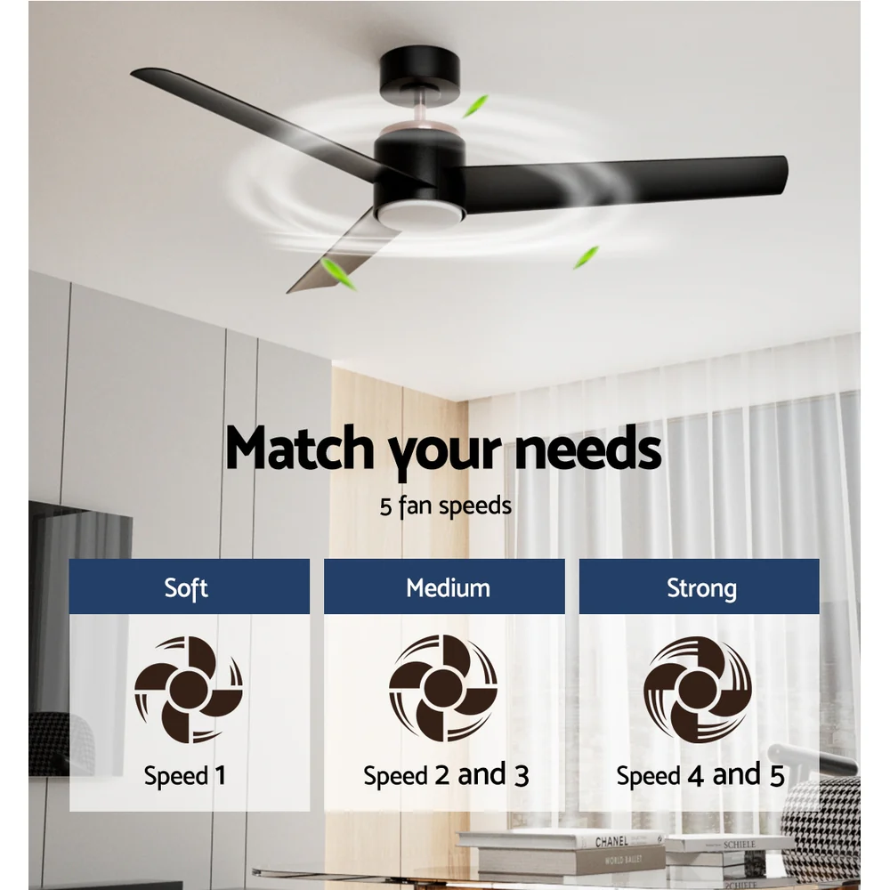 52'' Ceiling Fan DC Motor with Light andRemote - Black - Nurns