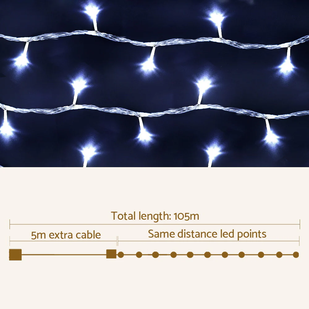 100M Christmas Lights String Light 500 LED - Cool White - Nurns