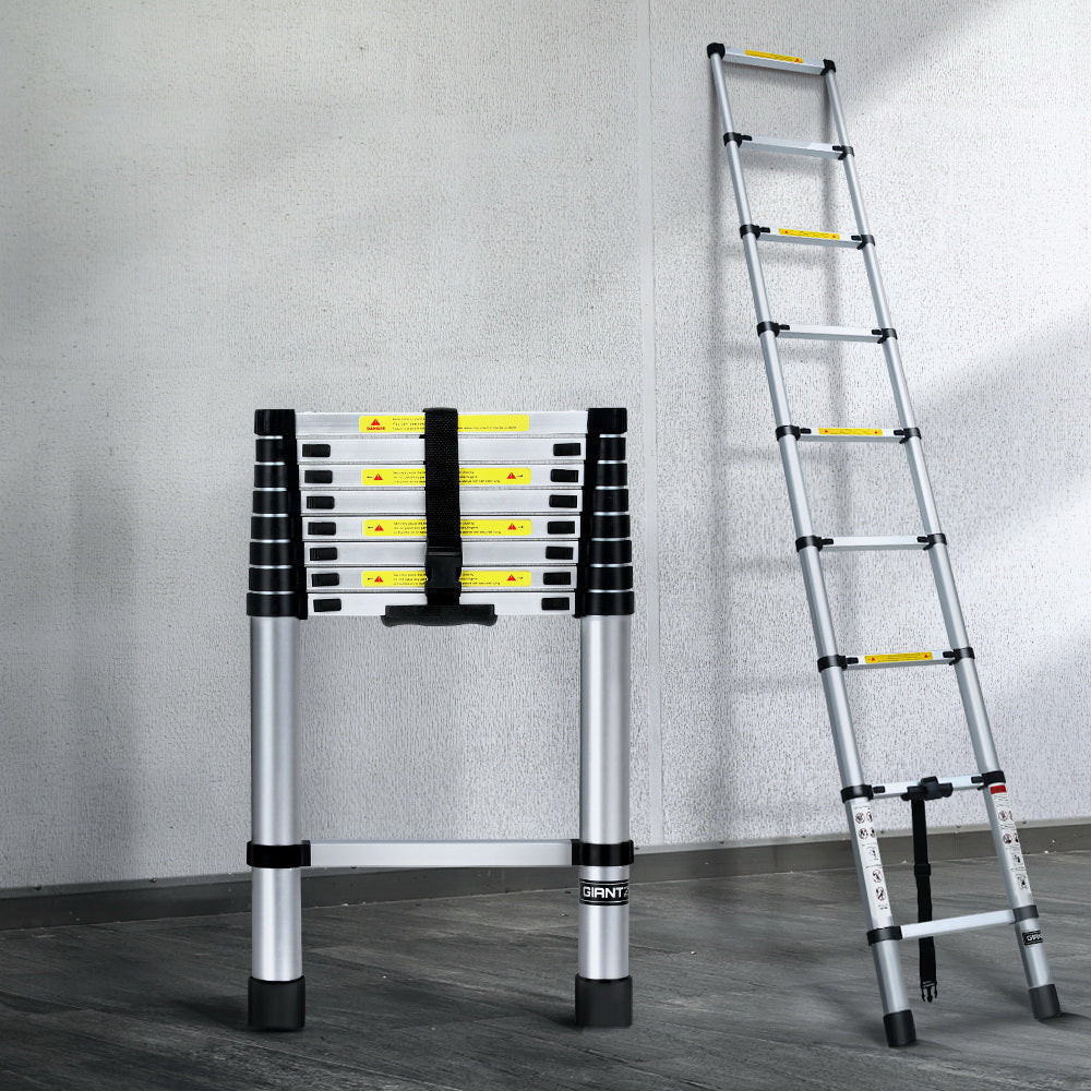 2.6M Telescopic Ladder Aluminium Extension Extendable Steps Adjustable Height - Nurns