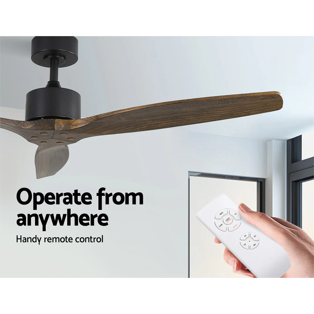 52'' Ceiling Fan With Remote Control Fans 3 Wooden Blades Timer 1300mm - Nurns