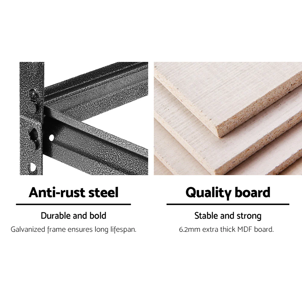 3x1.8M 5-Shelves Steel Warehouse Shelving Racking Garage Storage Rack Grey - Nurns