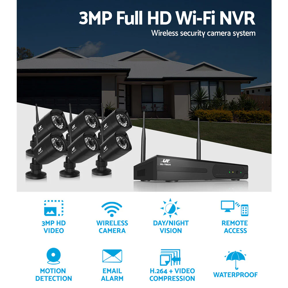 3MP 8CH NVR Wireless 6 Security Cameras Set - Nurns